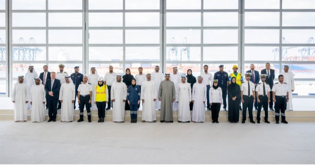 His Highness Sheikh Mohamed bin Zayed Al Nahyan, President of the UAE, inaugurates Khalifa Port’s expansion. Khalifa Port achieved a major feat in its ten-year expansion journey, extending its area from 2.43 square kilometres to 8.63 square kilometres and increasing its quay wall from 2.3 km to 12.5 km.